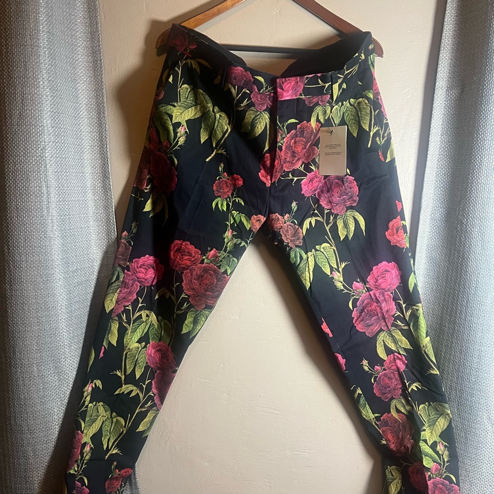 ASOS Black Pants with Red and Green Floral Design